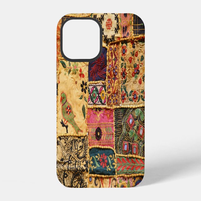 Indisches Patchwork: Hampi-Marktstoff. iPhone 12 Hülle (Rückseite)