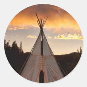 Indisches Teepee-Sonnenuntergangvertikalebild Runder Aufkleber