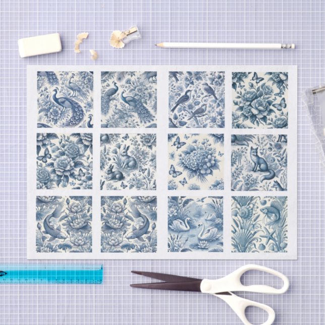 Individual Blue Chinoiserie Inspired Decoupage Seidenpapier (Handwerk)