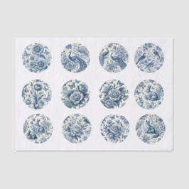 Individual Blue Chinoiserie Inspired Decoupage Seidenpapier