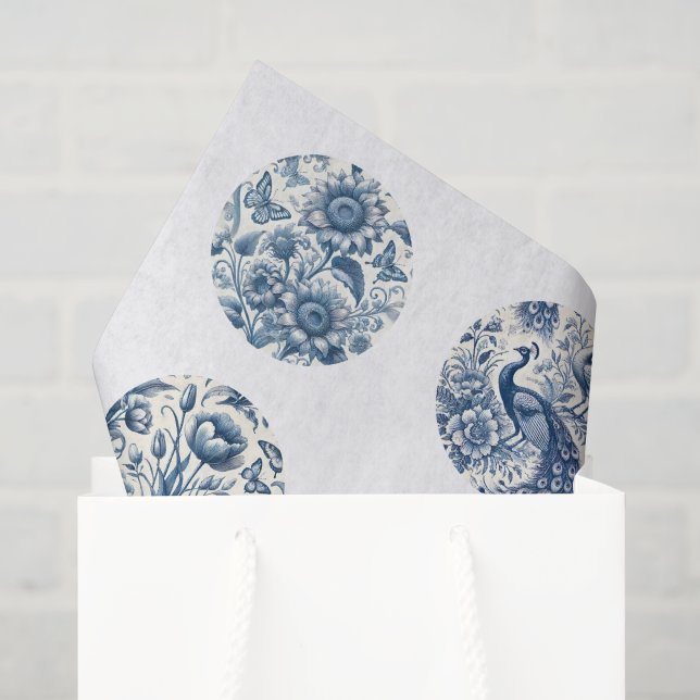 Individual Blue Chinoiserie Inspired Decoupage Seidenpapier (Geschenktüte)