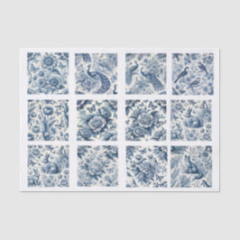 Individual Blue Chinoiserie Inspired Decoupage Seidenpapier