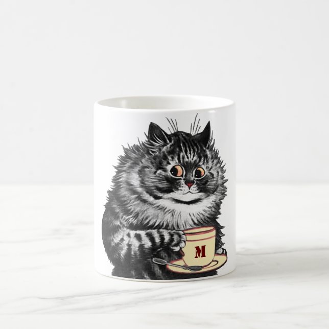Individualisierbare Initial-, Kaffee Lover Cat, Lo Kaffeetasse (Mittel)