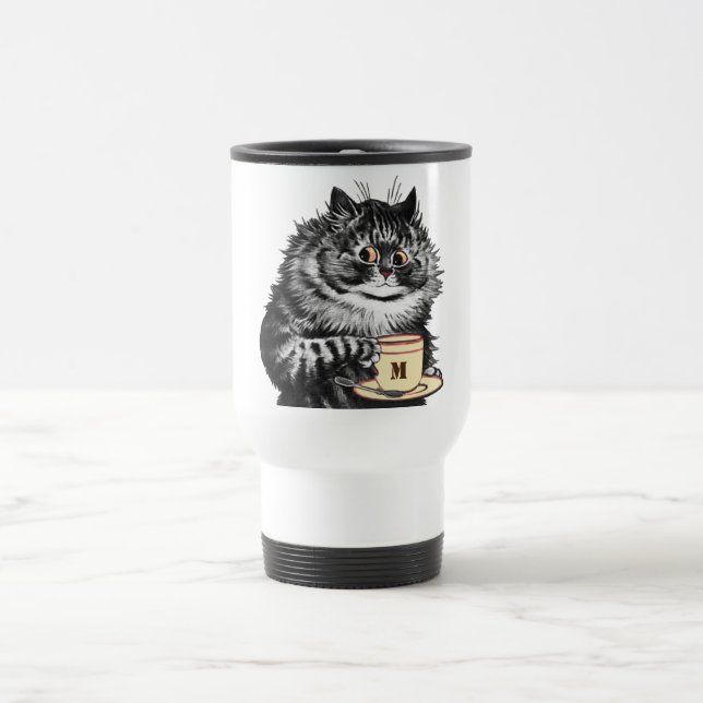 Individualisierbare Initial-, Kaffee Lover Cat, Lo Reisebecher (Mittel)