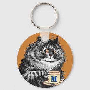 Individualisierbare Initial-, Kaffee Lover Cat, Lo Schlüsselanhänger