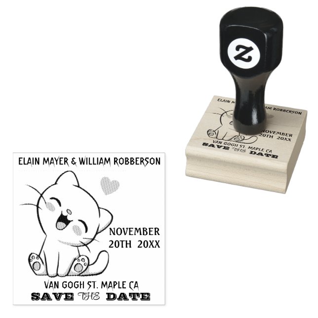 Individualisierbare Niedliche Katze Save the Date Gummistempel (Stempel)