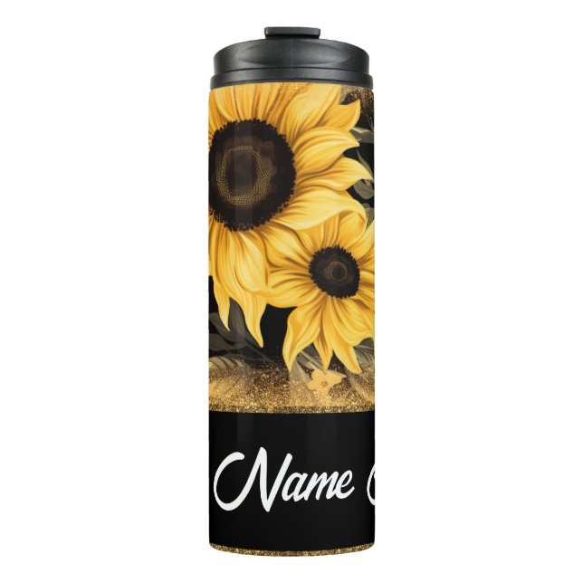 Individualisierbare Sonnenblume und Glitzer Tumble Thermosbecher (Vorderseite)