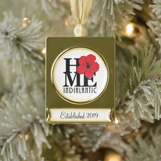 Individualisierbarer ZUHAUSE Indialantischer Hibis Banner-Ornament Gold (Baum)