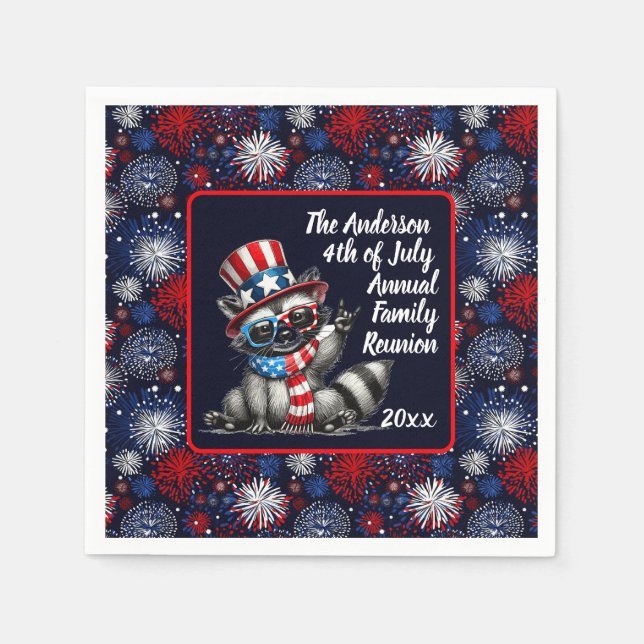 Individualisierbares Patriotisches Raccoon 4. Juli Serviette (Vorderseite)