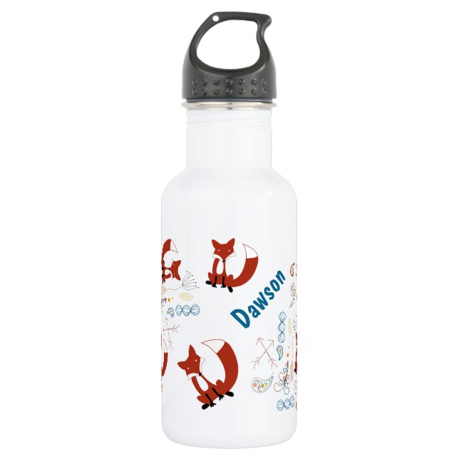 Individualisieren Sie moderne Fox Woodland Muster Edelstahlflasche (Vorderseite)