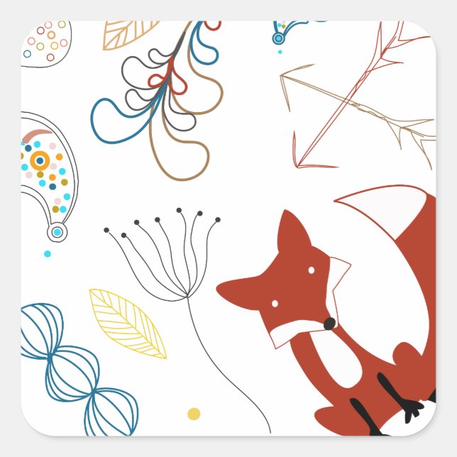 Individualisieren Sie moderne Fox Woodland Muster Quadratischer Aufkleber (Vorderseite)
