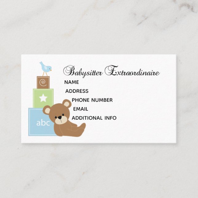 Individuell anpassbare Baby Sitter Visitenkarte (Vorderseite)