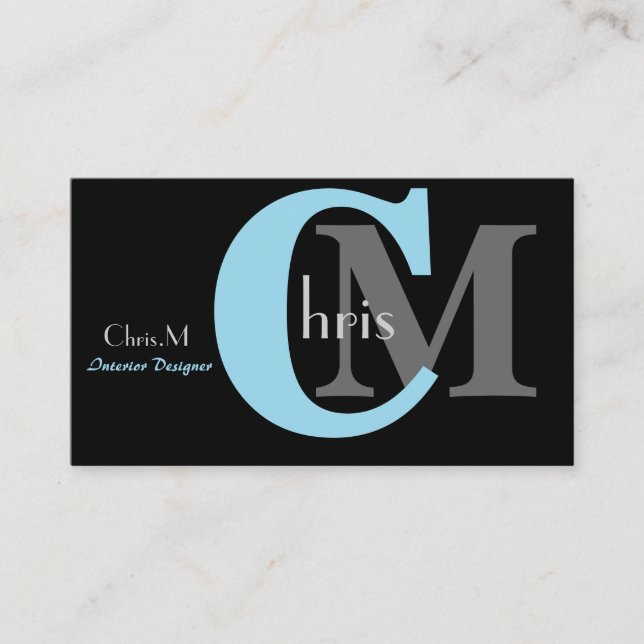 Individuell anpassbare Blue Monogram Business Card Visitenkarte (Vorderseite)