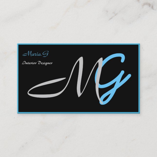 Individuell anpassbare Blue Monogram Business Card Visitenkarte (Vorderseite)