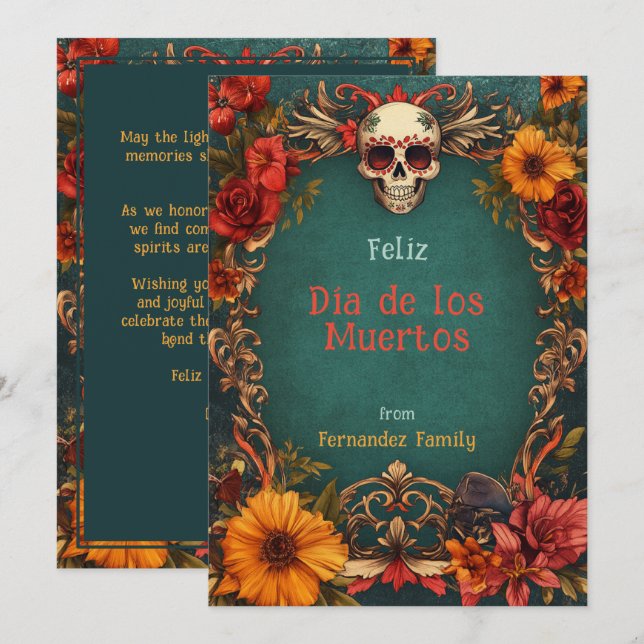 💀 individuell anpassbare Blumen-Tribute Dia de Mu (Vorne/Hinten)