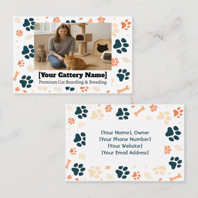Individuell anpassbare Cattery Business Card mit F Visitenkarte (Vorne/Hinten)
