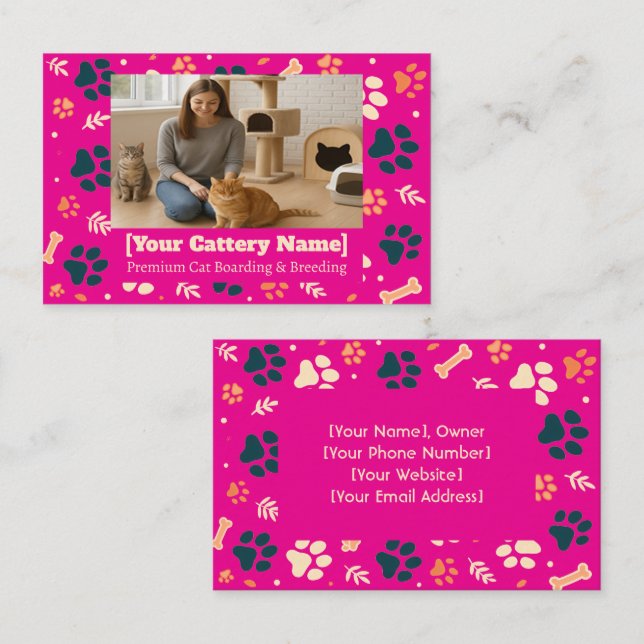 Individuell anpassbare Cattery Business Card mit F Visitenkarte (Vorne/Hinten)