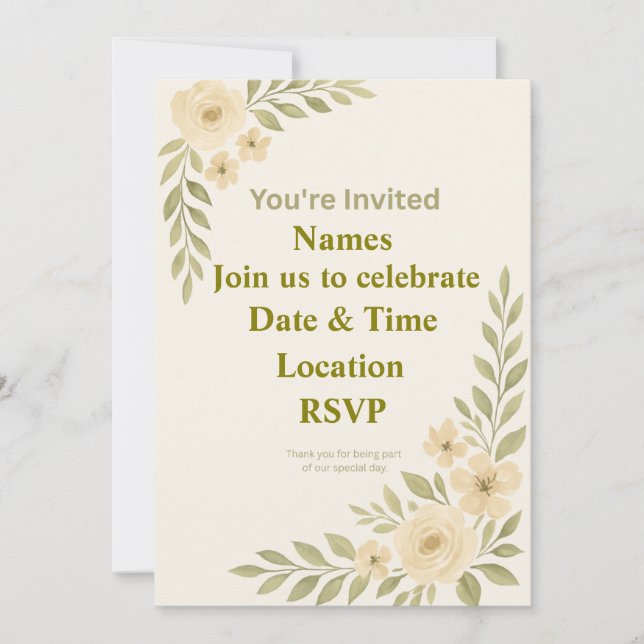Individuell anpassbare Elegante Floral Wedding Ein Einladung (Vorderseite)