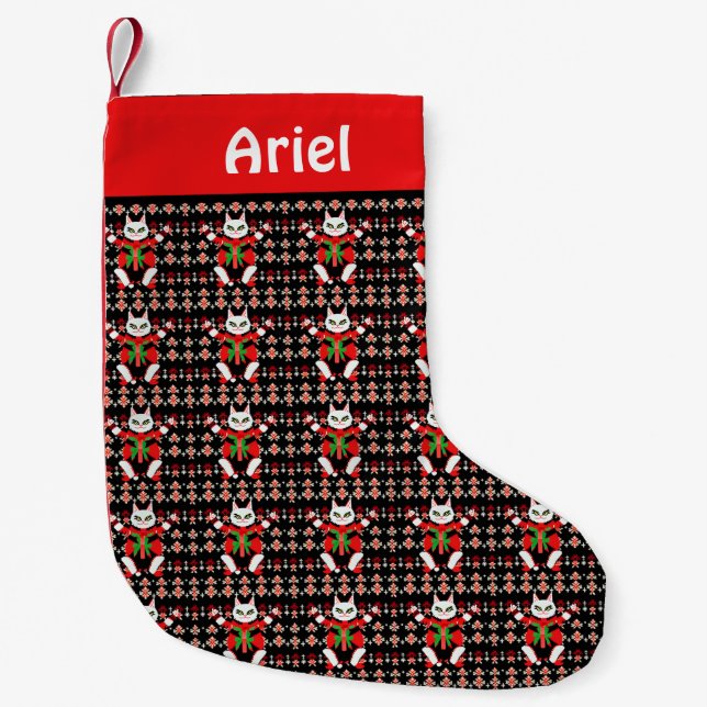 Individuell anpassbare gry Cats Weihnachtsmuster F Kleiner Weihnachtsstrumpf (Vorderseite)