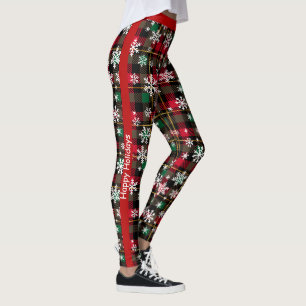 Individuell anpassbare Karierte "Happy Holidays" Leggings