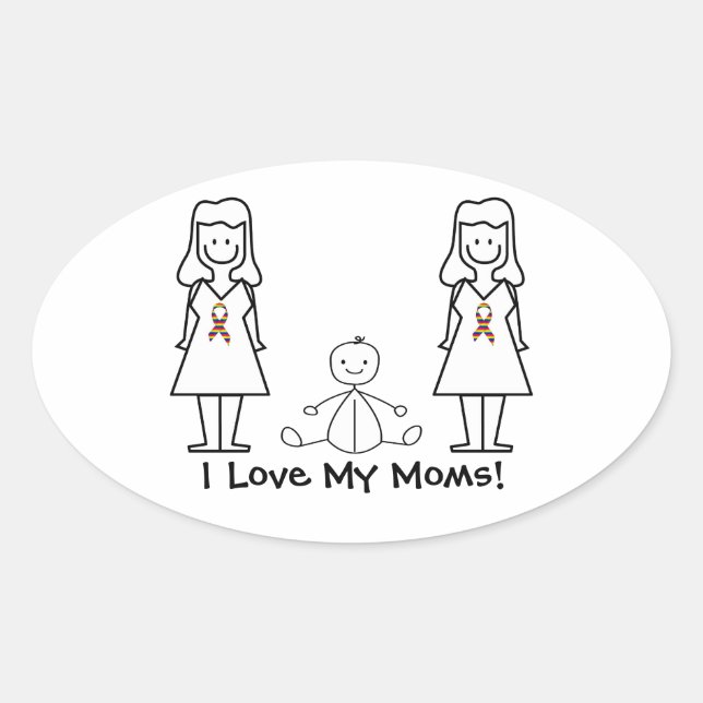 Individuell anpassbare LGBT 2 Mamas & Baby Ovaler Aufkleber (Vorderseite)
