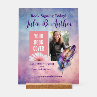 Individuell anpassbare Lila Feather Book Signing E Acrylschild