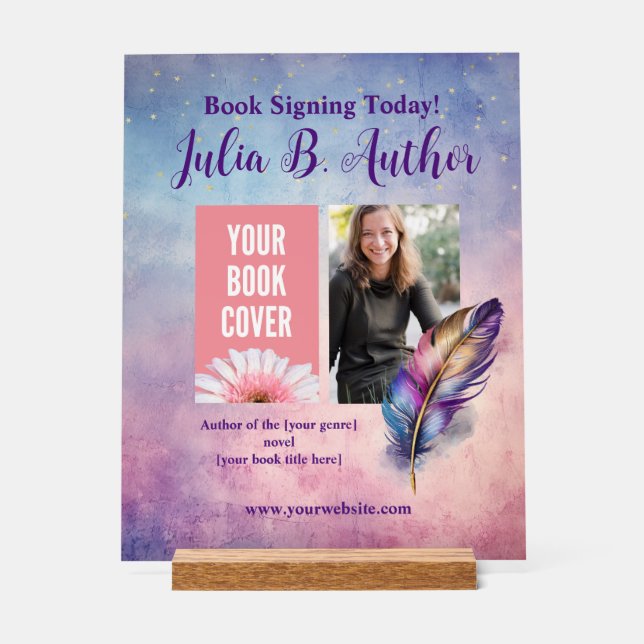 Individuell anpassbare Lila Feather Book Signing E Acrylschild (Vorderseite)