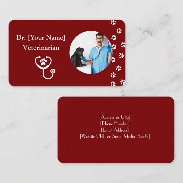 Individuell anpassbare Red Business Card für Veter Visitenkarte (Vorne/Hinten)
