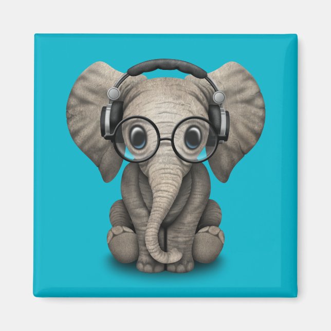 Individuell anpassbarer Baby Elephant Dj mit Kopfh Magnet (Vorne)