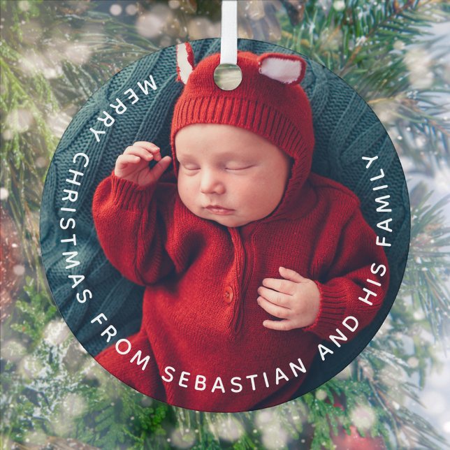 Individuell anpassbarer Text & Foto Elegant Frohe  Ornament Aus Metall (Von Creator hochgeladen)