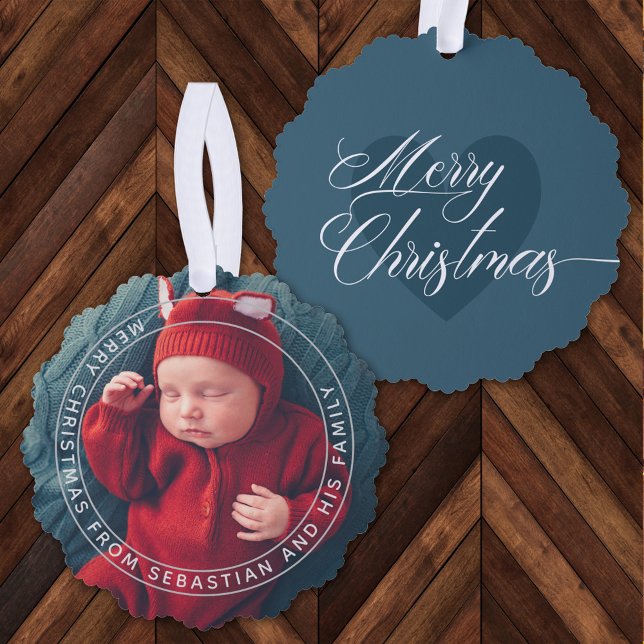Individuell anpassbarer Text & Foto Elegant Frohe  Ornament Karte (Von Creator hochgeladen)