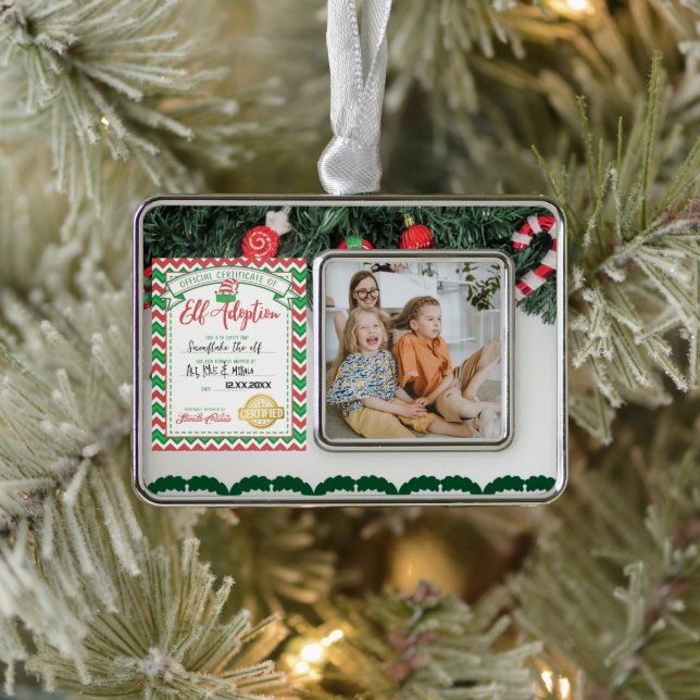 Individuell anpassbares Elf Adoption Certificate F Rahmen-Ornament Silber (Baum)