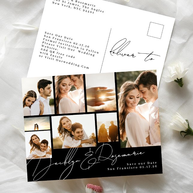 Individuell anpassbares Multi-Foto Save the Date s Ankündigungspostkarte (Von Creator hochgeladen)