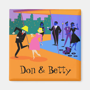 Individuell anpassbares Retro Urban Rooftop Party  Magnet