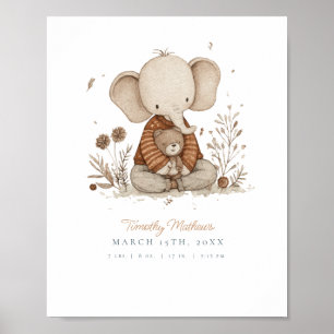 Individuell anpassbares Wasserfarbelephant-Kinderz Poster
