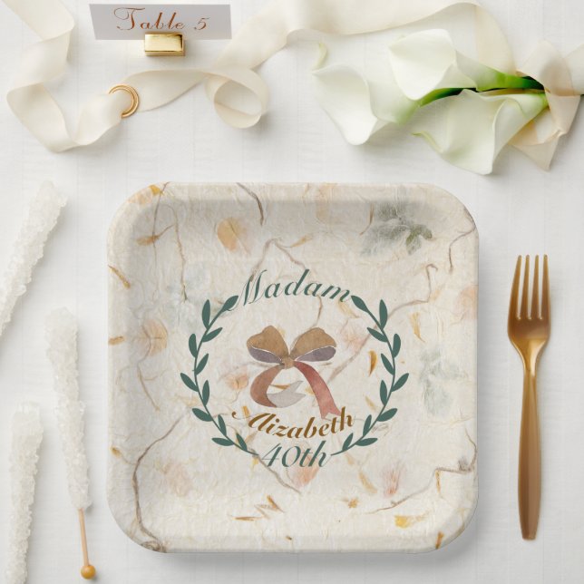 Individuell gepresste klassische Blume kraft 40. Pappteller (Hochzeit)