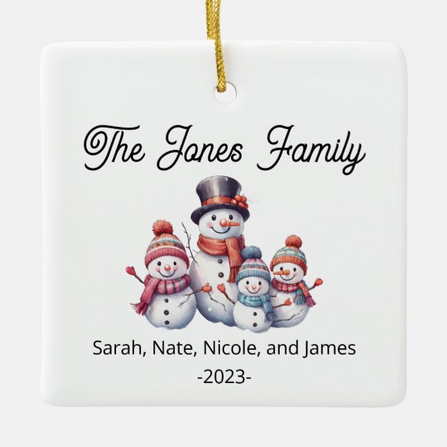 Individuell gestaltbare Familie mit 4 Snowman-Feri Keramikornament (Vorderseite)