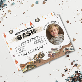 Individuell gestaltete Foto Monster Truck Boys Geb Einladung