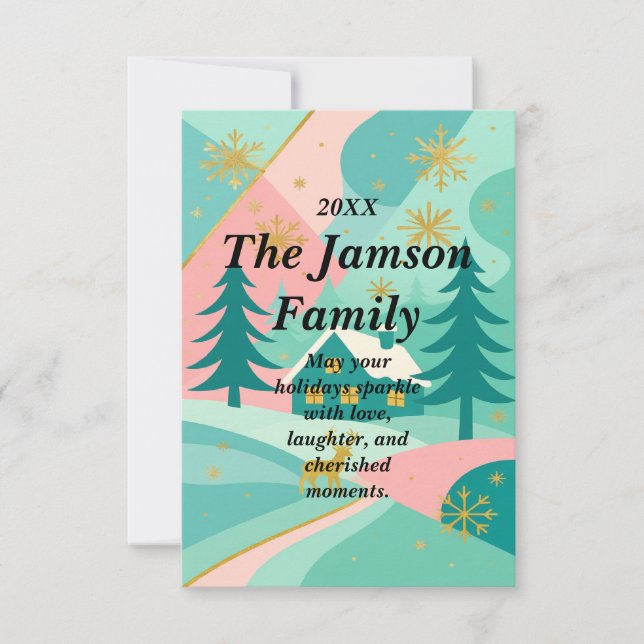 Individuell gestaltete Retro Holiday Card - farben RSVP Karte (Vorderseite)