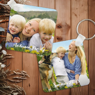 Individuell gestaltete Zweiseiten-Foto-Familienkin Schlüsselanhänger