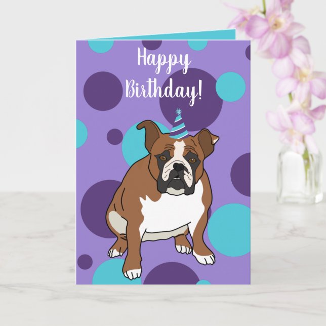 Individuell gestalteter englischer Bulldog Geburts Karte (Orchidee)