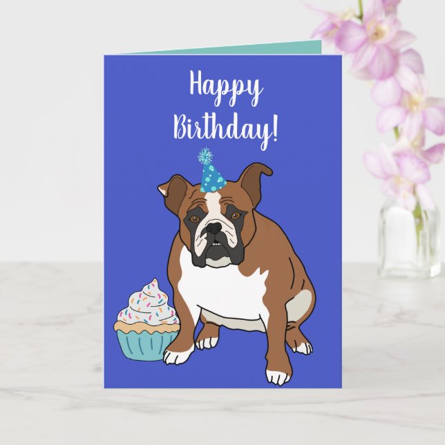 Individuell gestalteter englischer Bulldog Geburts Karte (Orchidee)