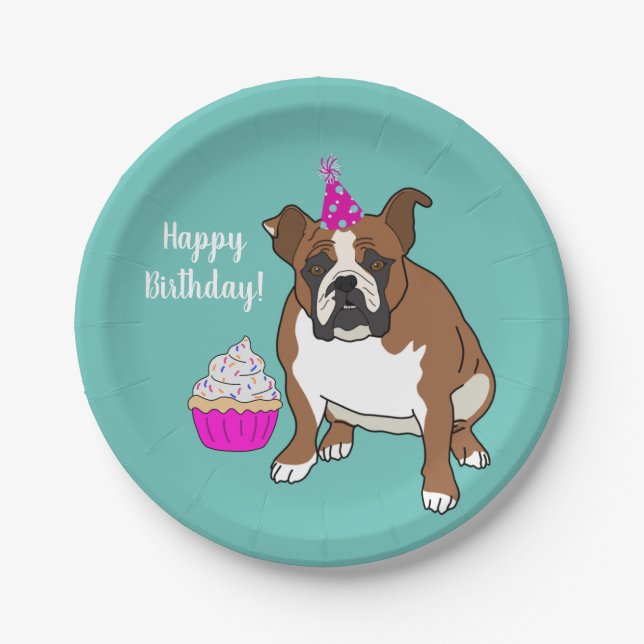 Individuell gestalteter englischer Bulldog Geburts Pappteller (Vorderseite)