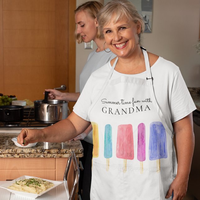 Individuell hell und farbenfroh moderner Sommer Schürze (fun modern five popsicals with the saying summer time fun with grandma , all text fully customizable)