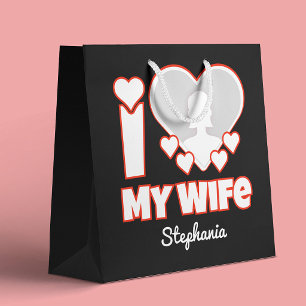 Individuell Ich liebe meine Frau – Name & Foto hin Große Geschenktüte