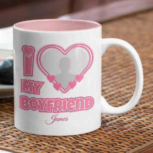 Individuell Ich liebe meinen Freund – Foto & Name Zweifarbige Tasse