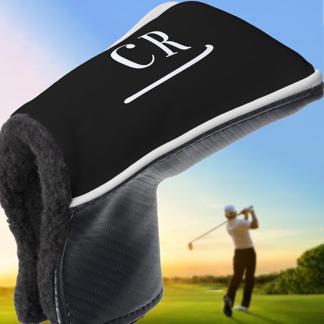 Individuell Mit Monogramm Golfer Modernes Schwarz  Golf Headcover (Custom Monogrammed Golfer Modern Black & White Golf Head Cover)