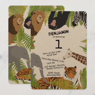 Individuell Niedliche Jungle Animals Safari Geburt Einladung