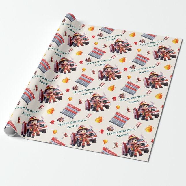 Individuell Niedlicher 3D-Feuerwehrkampfwagen für  Geschenkpapier (Ungerollt)