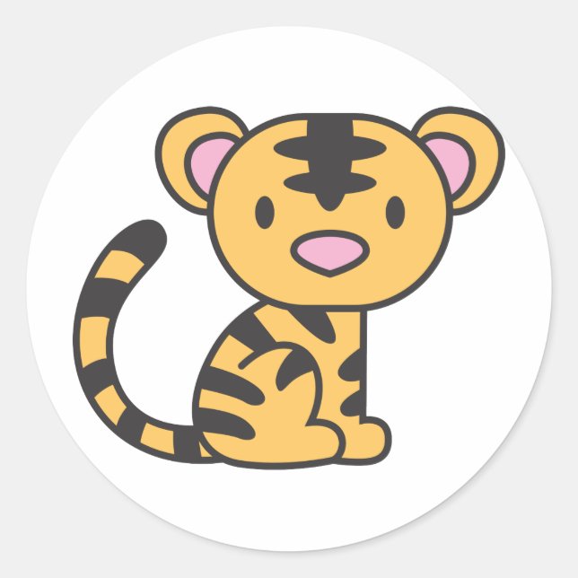 Individuell Niedliches Baby Tiger sitzend Runder Aufkleber (Vorderseite)